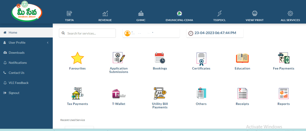 meeseva services dashboard