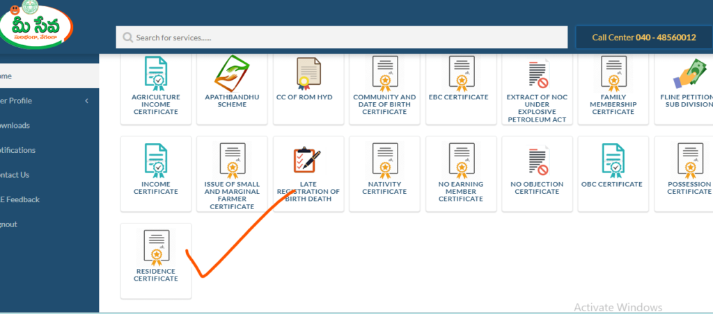 how to apply residence certificate in telangana
