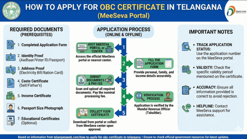 how to apply for obc certificate in telangana state
