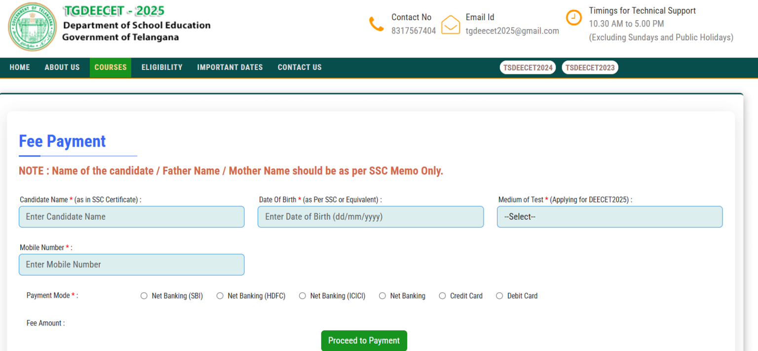 TG DEECET Notification 2025 How To Apply Online
