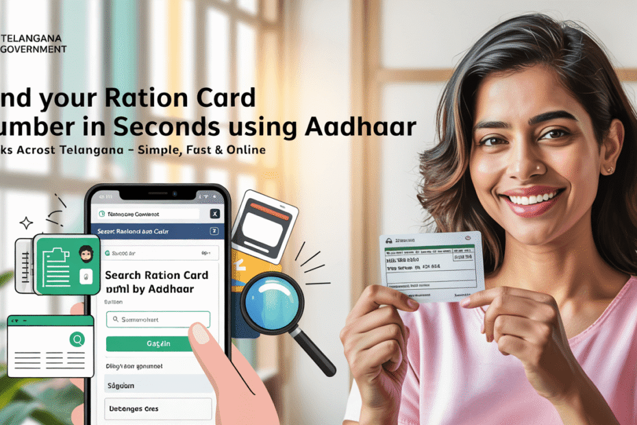 how to find ration card number using aadhar card in telangana