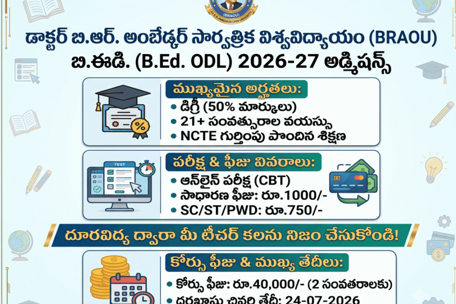 BRAOU B.Ed. ODL Admission 2026-27 | Eligibility, Dates, Syllabus & Fees 1 bed distance education notification